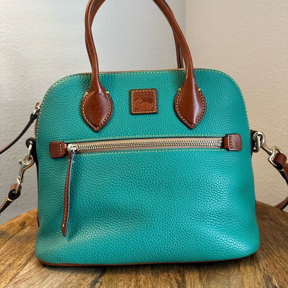 Dooney & Bourke Teal and Brown Leather Small Domed Satchel